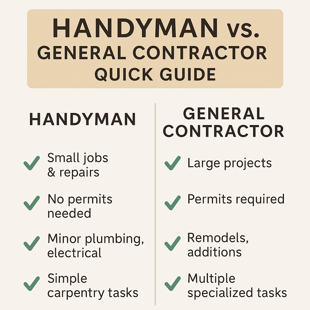 Handyman vs general contractor quick guide